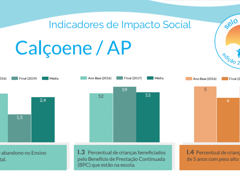 Exemplo de indicador final, referente ao município de Calçoene (AP). Imagem apresenta gráficos